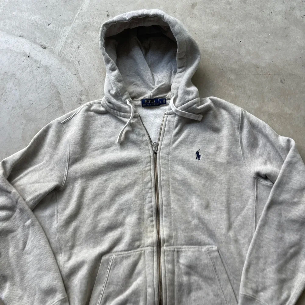 Polo Ralph Lauren Mens Full Zip Hoodie Heather Grey Fleece L Pony Logo Large